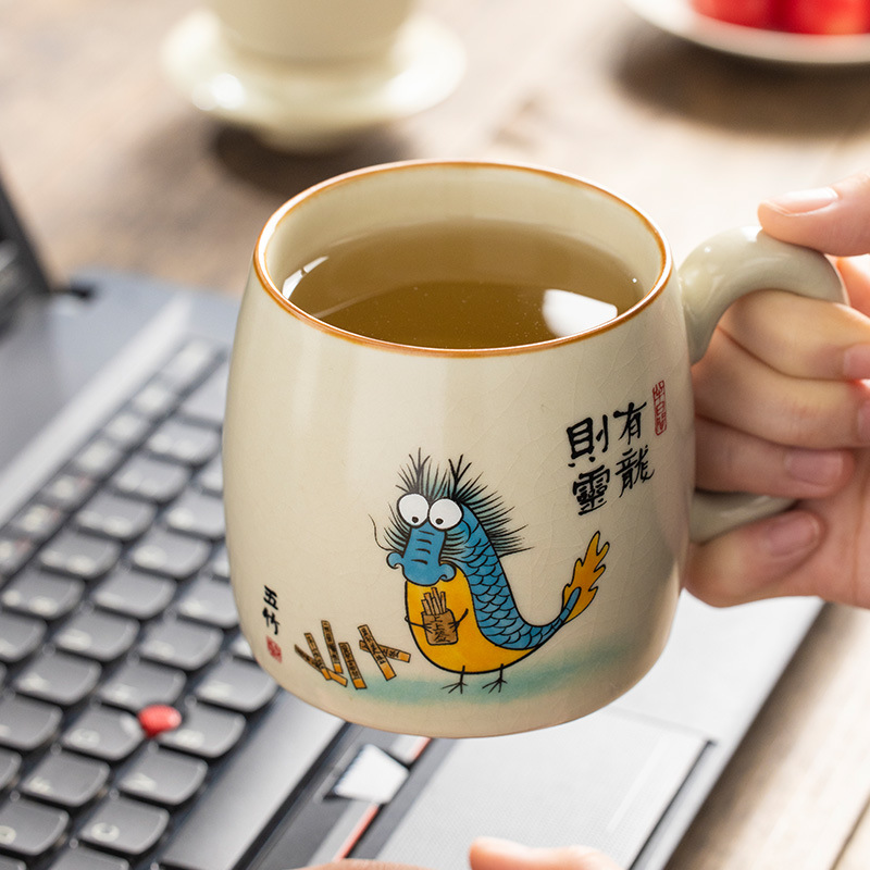 Cốc pha trà Youlong Zeling ở Ru Kiln Cốc nước văn phòng Cốc chuyên dụng cá nhân có nắp Cốc lọc