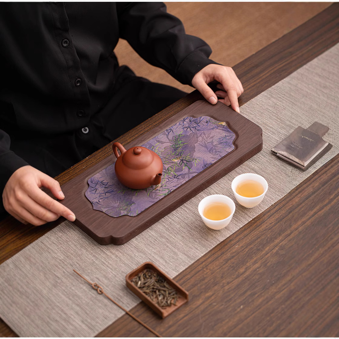 Khay khay trà màu gỗ óc chó kiểu Trung Quốc khay đựng ấm gia dụng cổ điển khay đựng bọt khô ý Thiền đệm cách nhiệt chiếu trà chống nước