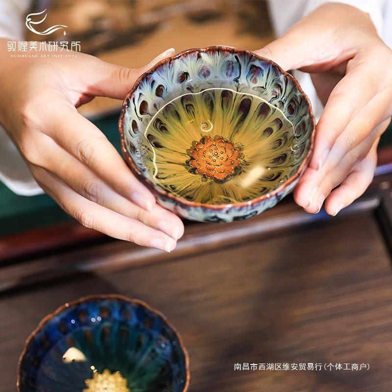 Đôn Hoàng hoa sen hoa văn tảo giếng cặp bộ đồ trà bộ tách trà hộp quà cưới văn hóa sáng tạo sinh nhật quà cưới