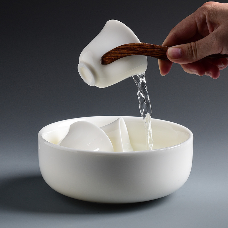 Cốc trà sứ trắng Đức Hoa cốc trà đơn trà tam tài bộ trà công phu gốm sứ cỡ lớn bán buôn gia dụng