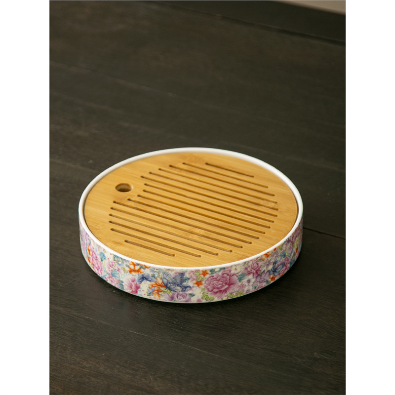 Khay trà gốm tròn tráng men vạn hoa, bàn trà cổ kiểu Đài Trung, khay trà tròn lớn, bán buôn