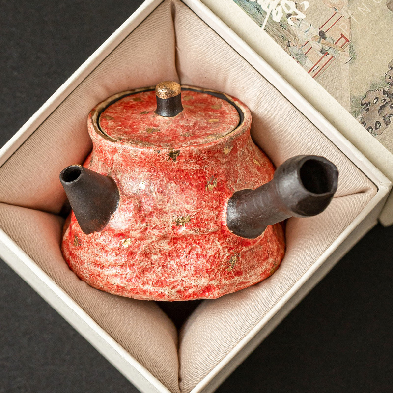Ấm trà gốm sơn mỏ đá cao cấp có tay cầm bên có lọc ấm đơn bộ pha trà gia dụng dụng cụ pha trà gốm đơn