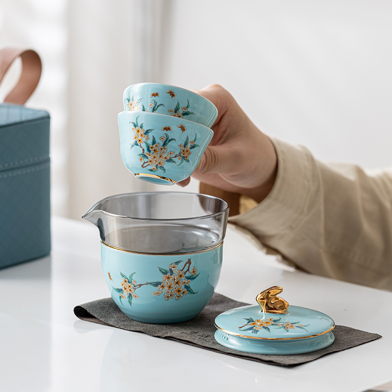 Bộ ấm trà du lịch ngoài trời cắm trại cao cấp, một ấm hai cốc dành cho nữ xách tay, ấm pha trà chuyên dụng cho một người