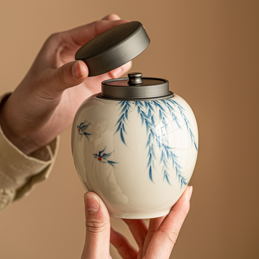 Bình trà Nuan Ying Xinliu, bình kín, bình trà có nắp hợp kim nhôm cao cấp cầm tay, bình bảo quản Gốm chống ẩm