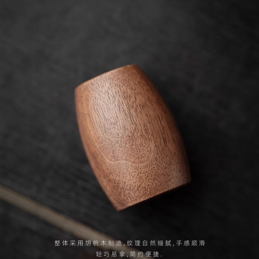 Nắp ấm trà gỗ nguyên khối gỗ óc chó đen có nắp đậy cao cấp kiểu trống cổ điển giá đỡ cốc phụ kiện bộ trà