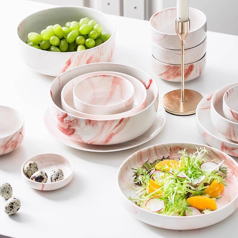 [Giảm giá thông quan đặc biệt] Bộ bát đĩa gốm sứ Bắc Âu, bát gia dụng, bát ăn, bát canh, bộ đồ ăn cao cấp