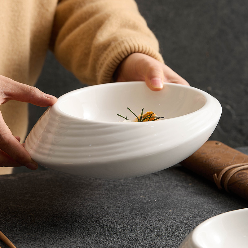 Đĩa hình đặc biệt gốm sứ sọc ngang Đĩa món ăn gia dụng Đĩa bát canh đặc biệt Bộ đồ ăn món ăn khách sạn cao cấp Đĩa hai lớp hình đặc biệt