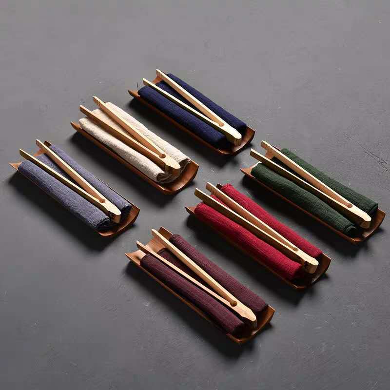 Khăn trà vải bông và vải lanh kiểu Nhật dày hai lớp thấm nước kẹp trà khay trà nhà sản xuất phụ kiện trà đạo bán buôn