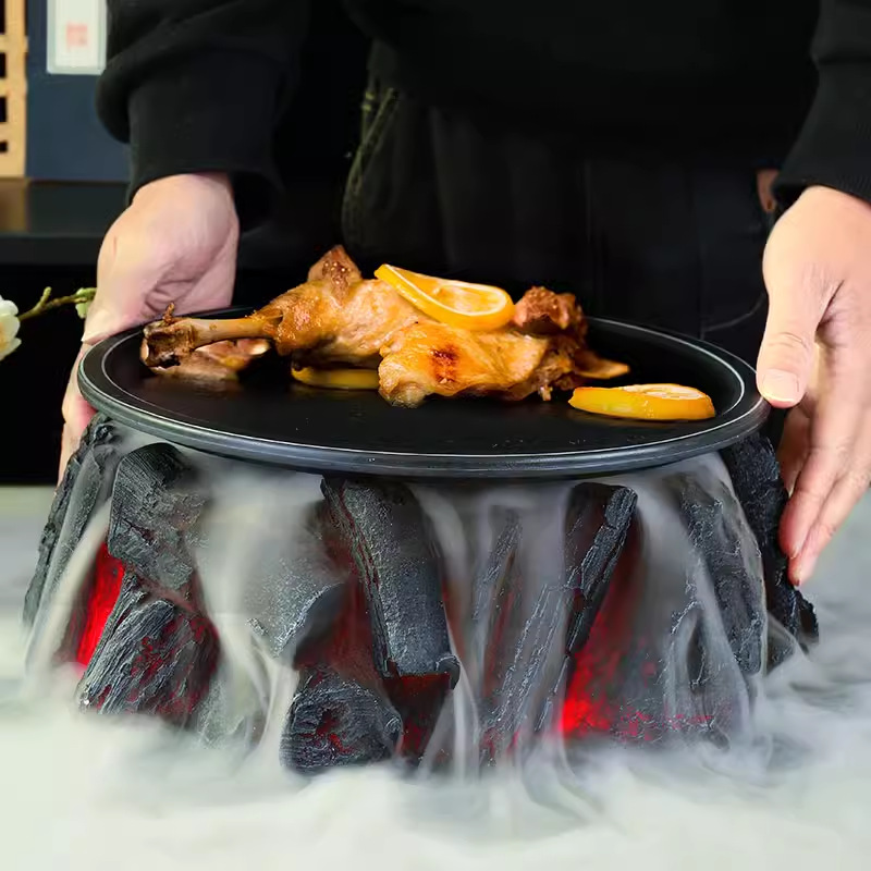 Huoyanshan sườn đĩa đá khô bộ đồ ăn bày bàn trang trí đồ nướng lửa sáng tạo đặc trưng khách sạn sẽ bốc khói nổi tiếng trên mạng