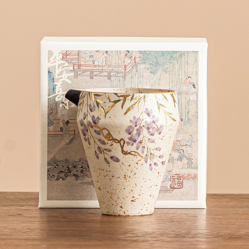 Cốc trà sứ trắng xanh và đá lửa đỏ cốc trà sứ cao cấp Haifen cốc hoa tử đằng vẽ tay bằng vàng phụ kiện trà đạo