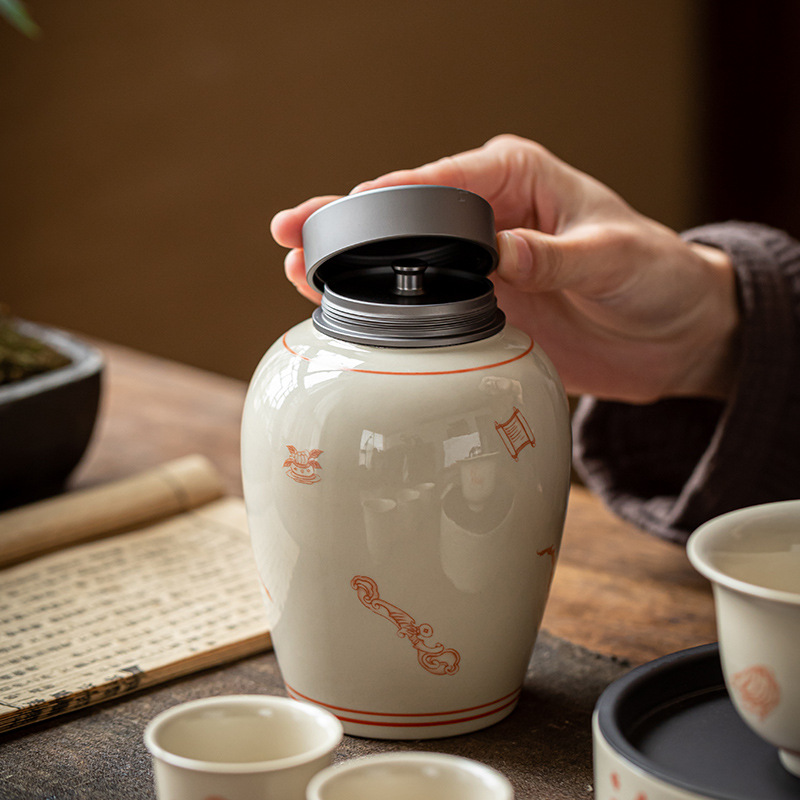 Thùng trà có nắp thiếc tráng men màu xám thực vật Thùng Trà đen bằng gốm lớn kiểu Nhật