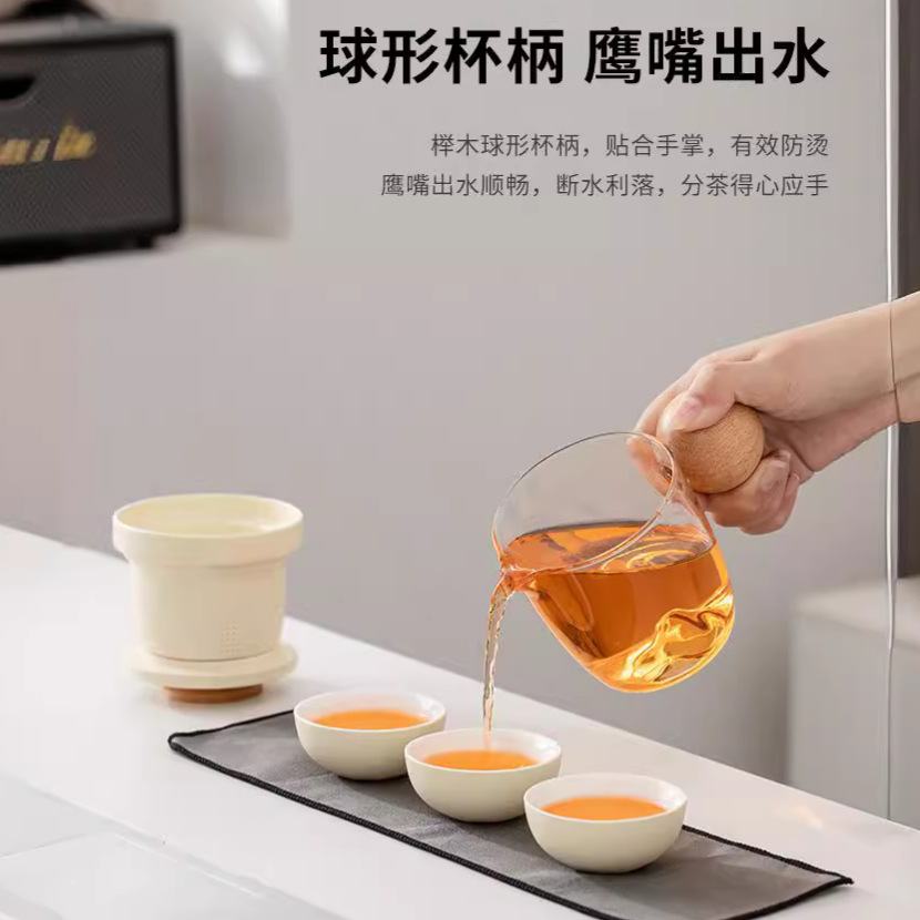 Ấm trà di động cắm trại nhanh ngoài trời, bộ kem du lịch thủy tinh, bộ đồ trà bốn cốc gốm sứ, một ấm trà phong cách, cốc khách