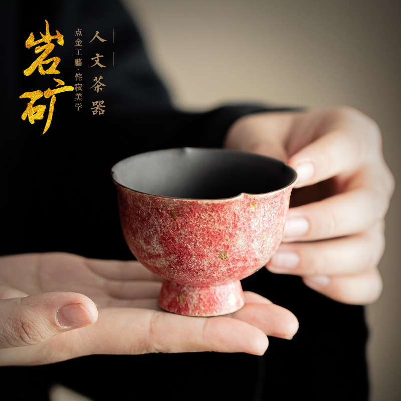 Đá mỏ gốm vẽ miệng hoa cốc cao cốc uống trà thủ công gốm sứ Trung Quốc cốc uống trà cốc trà cá nhân cốc đơn