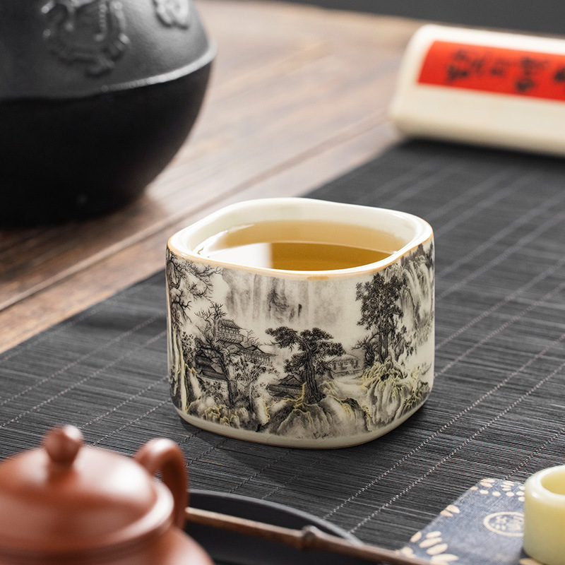 Ru Lò Nung Mực Phong Cảnh Thảo Dược Cốc Trà Cá Nhân Gốm Sứ Cao Cấp Tinh Tế Chủ Cốc Trà Bộ Trà