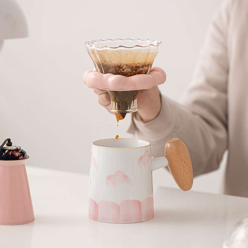 Cốc pha cà phê bằng tay gốm sứ đơn giản có khay lọc bộ ba chiếc cốc uống trà chiều văn phòng gia dụng cốc mug