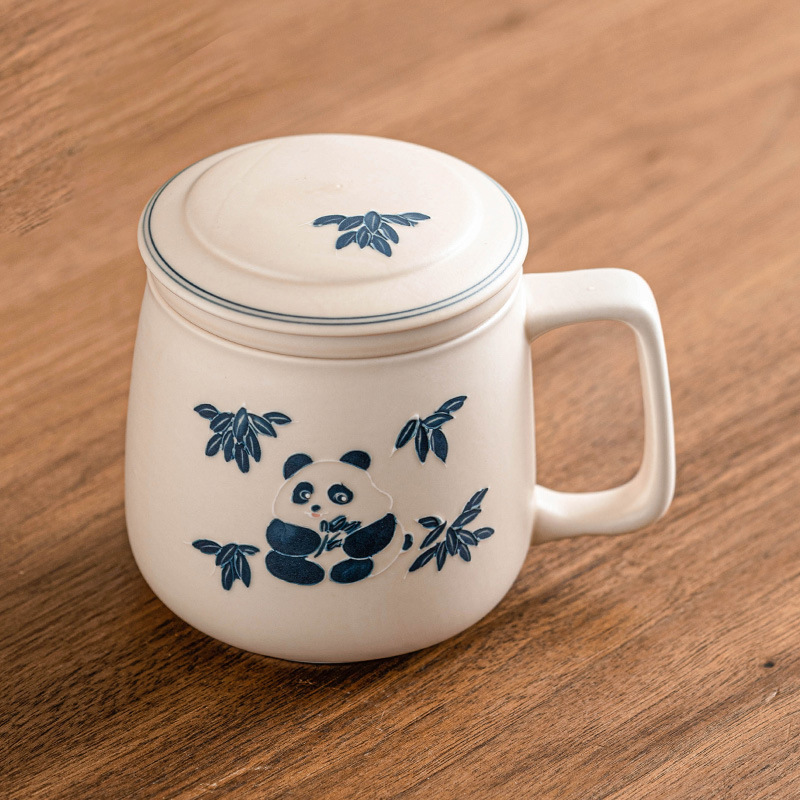 Cốc văn phòng gấu trúc vẽ tay cốc tách trà gia dụng cốc gốm sứ cốc uống nước tinh tế cho nữ giá trị cao