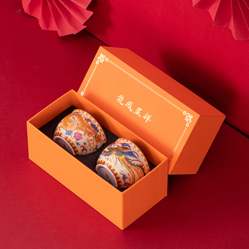 Cốc sứ tráng men, bộ trà Kung Fu gốm sứ gia dụng, cốc trà cổ điển, cốc đôi cưới, hộp quà tặng, quà tặng