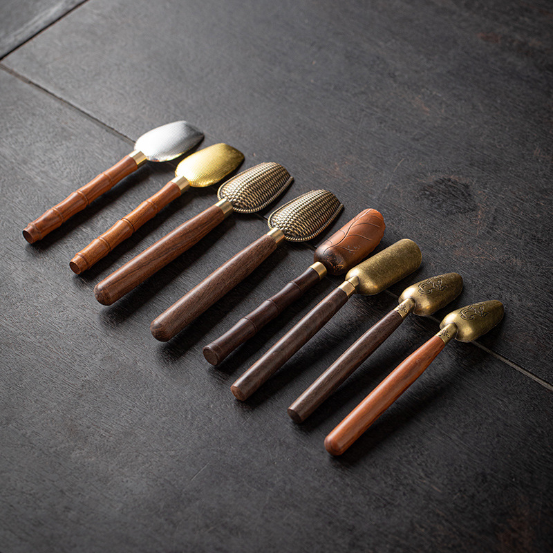 Muỗng cà phê cán dài bằng gỗ mun, muỗng trà Kung Fu, muỗng trà đơn, muỗng trà, phụ kiện trà