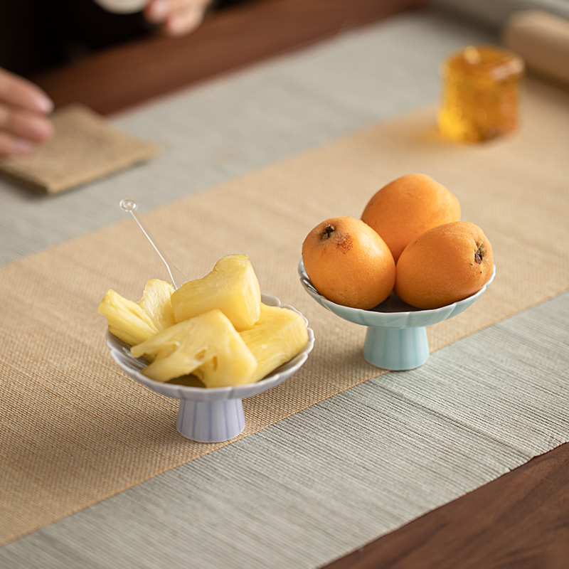 Đĩa giải khát Yulian Đĩa chấm điểm chân cao cỡ nhỏ mini Bàn trà gia dụng bằng gốm Đĩa trái cây Đĩa ăn vặt bánh ngọt