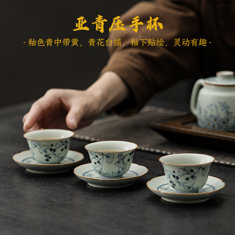 Cốc đơn gốm sứ Yaqing cốc trà cốc trà nhỏ đế cốc đĩa bát trà gia dụng cốc khách cốc uống trà bộ trà Kung Fu