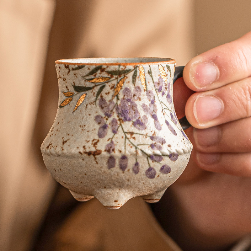 Tách trà đá lửa trắng xanh, tách hoa tử đằng vẽ tay, bộ trà sáng tạo, cốc chủ cao cấp gia dụng