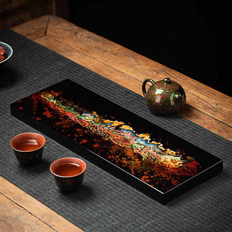 Đồ sơn mài tự nhiên phong cách Trung Hoa lớn sơn mài khay trà bộ trà khay bàn trà nhà phòng khách phòng trà khay trang trí