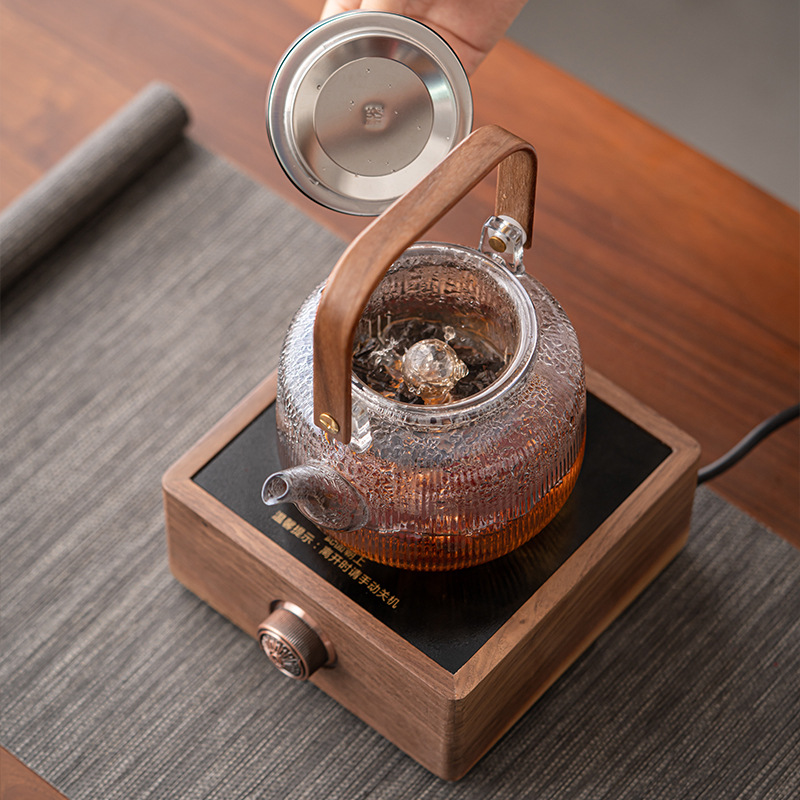 Dụng cụ pha trà bếp điện gốm gỗ óc chó ấm đun trà thủy tinh gia dụng ấm đun nước pha trà xung quanh bếp nấu trà bộ bếp điện gốm