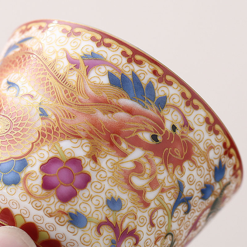 Cốc trà gốm sứ tráng men cốc chủ nhân cốc đôi rồng phượng gia dụng cỡ lớn dụng cụ trà Kung Fu thủ công cốc đơn cá nhân