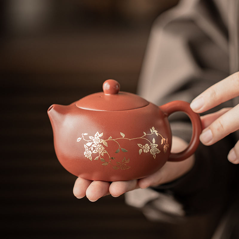 Bộ ấm trà Xi Shi hoa sen mạ vàng tím bộ ấm pha trà cổ điển một ấm hai cốc bộ trà quà tặng gia dụng hộp quà