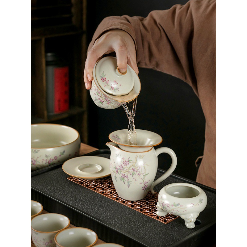 Bộ ấm trà Kung Fu gốm sứ văn phòng sang trọng cao cấp gia dụng trọn bộ