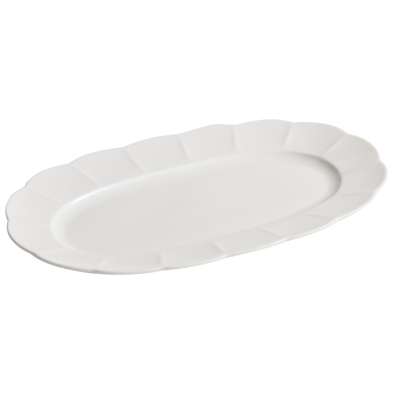 Đĩa gốm cao cấp cảm giác ẩm thực gia dụng đĩa ăn sáng tạo bộ đồ ăn khách sạn đĩa hình bầu dục cỡ lớn đĩa đựng cá viền hoa