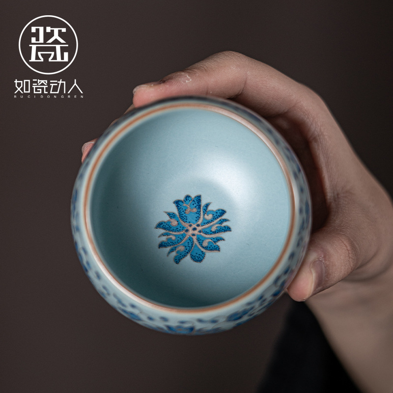 Tách trà Retro Ru Kiln Tách đơn Cao cấp Master Cup Cá nhân độc quyền ép tay Tách trà bằng gốm Hộp quà tặng.