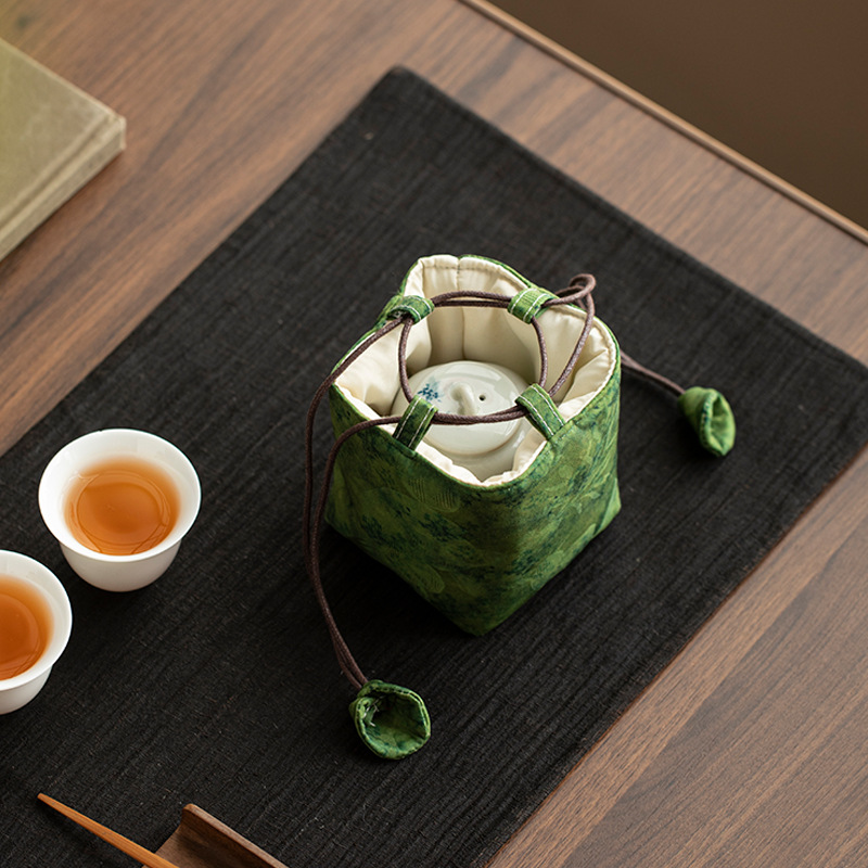 Trà đi chơi xách tay ấm trà thổ cẩm cotton lanh xách tay có nắp đậy bát đựng túi bảo vệ túi nắp đậy túi