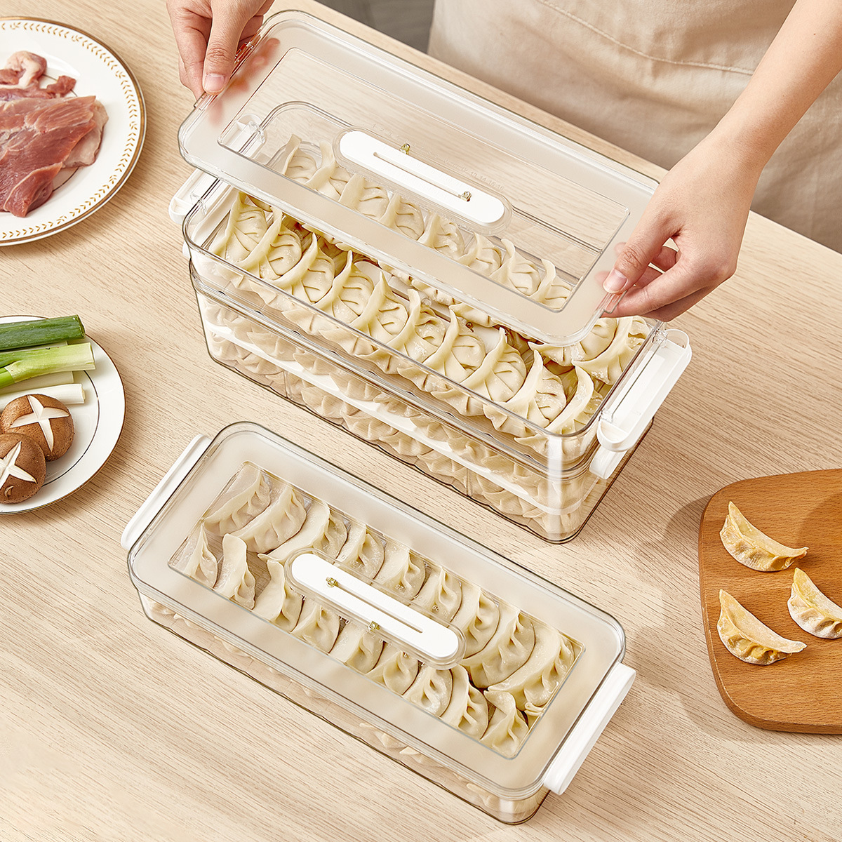 Hộp đựng bánh bao gia dụng cấp thực phẩm nhà bếp tủ lạnh hộp đựng đồ tạo tác hộp hoành thánh bảo quản tươi sống nhanh đông lạnh chuyên dụng