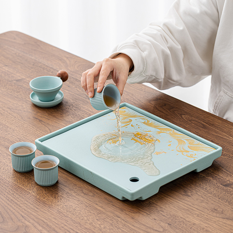 Khay trà gốm sứ Kung Fu thời trang Tử Cấm Thành, phòng khách gia dụng, bàn trà pha khô kiểu trữ nước kiểu Trung Quốc sang trọng hiện đại