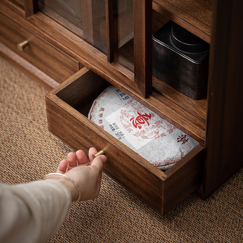 Tủ đựng đồ đa năng bằng gỗ óc chó, kệ bộ ấm trà nhỏ bằng gỗ nguyên khối, tủ chống bụi, tủ trưng bày, tủ bên