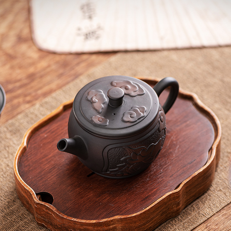 Nguyên khoáng tử cát tường cổ điển thủ công rồng phượng phù điêu Bình Phong Bình Xishi bình đơn dung tích lớn dụng cụ pha trà Kung Fu ấm pha trà