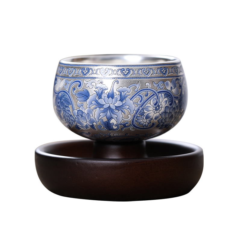 Bộ ấm trà Kung Fu cao cấp bộ cốc xoay mạ bạc ấm bạc cốc chủ nhân Trung Quốc cốc trà cho người lớn tuổi tặng bạn bè