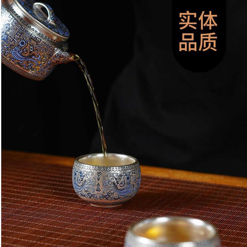 Bình bạc hình rồng sai màu vàng bạc, bình ngói Hán, bộ trà Kung Fu, một bình hai cốc, hộp quà, ấm pha trà mạ bạc cao cấp