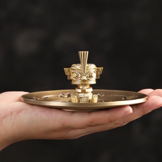 Lư hương dòng văn hóa và sáng tạo Sanxingdui, lư hương gỗ đàn hương gia dụng, giá cắm trầm hương trong nhà, khay đựng hương đồng, đồ trang trí khay