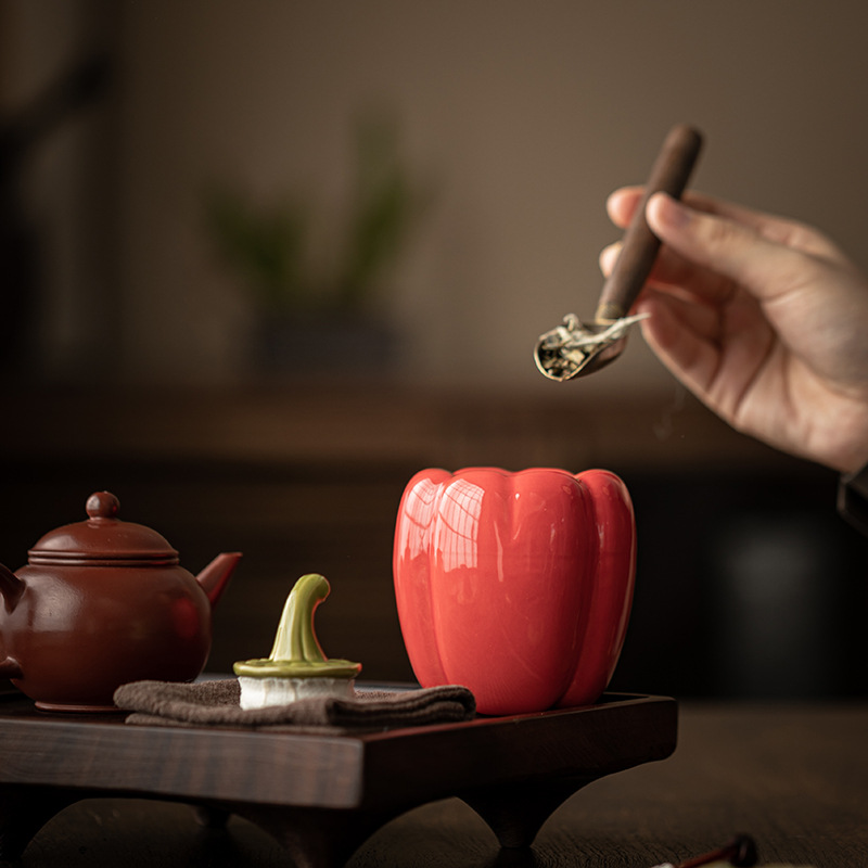 Bình đựng trà ớt mô phỏng gốm sứ, bình kín chống ẩm, bình đựng ớt xanh, đồ trang trí để bàn gia dụng, bình đựng trà sáng tạo