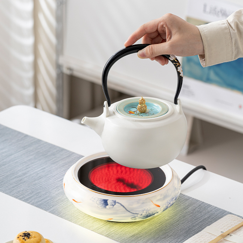Ấm đun nước bếp gốm bằng điện ấm đun trà cho một người ấm đun trà đen bộ ấm đun trà bằng gốm kiểu mới năm 2024