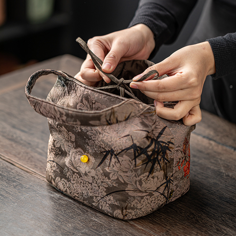 Túi đựng trà lụa đan xen kiểu Trung Quốc Túi đựng đồ Bộ trà du lịch ngoài trời xách tay Túi đựng cốc trà gấm Túi vải ấm trà