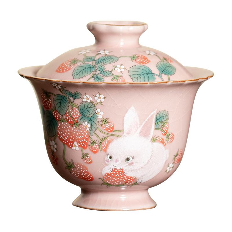 Giả Song Bột Ru lò dâu thỏ hai cái nắp Bộ trà Kung Fu gốm sứ gia dụng Bát trà dung tích lớn có thể mở ra để nâng