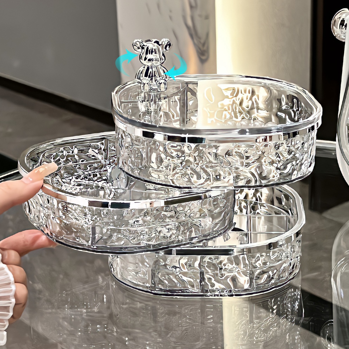 Hộp đựng đồ trang sức hoa tai xoay cao cấp kiểu mới tinh tế kẹp tóc vòng cổ hoa tai hộp đựng bụi cao cấp