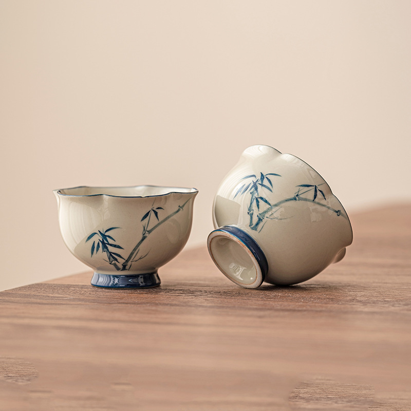 Cốc trà tre gấu trúc xám thực vật cốc gia dụng cốc đơn bộ trà Kung Fu cốc cánh hoa gốm sứ