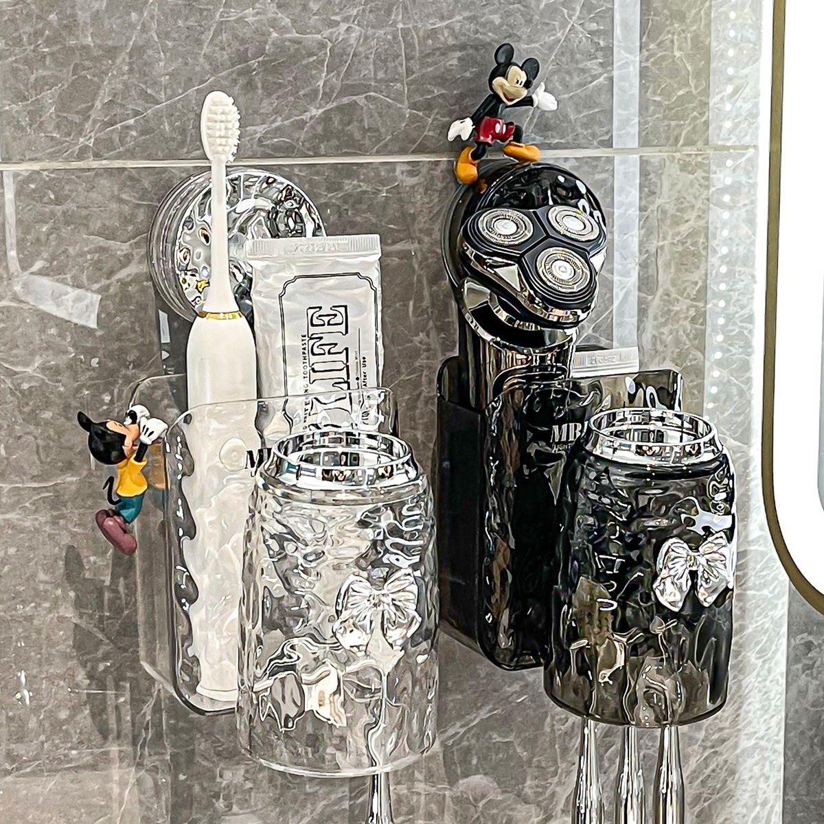 Cốc hút, giá để bàn chải đánh răng, cốc nước súc miệng kiểu mới không đục lỗ, cốc đựng răng phòng tắm treo tường, giá để bàn chải đánh răng điện