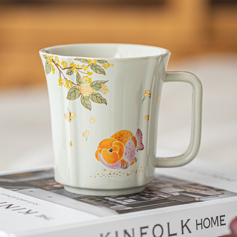 Cốc sứ osmanthus cá vàng Song Lan cốc cà phê nhà cốc trà có tay cầm văn phòng tinh tế cốc cốc nước