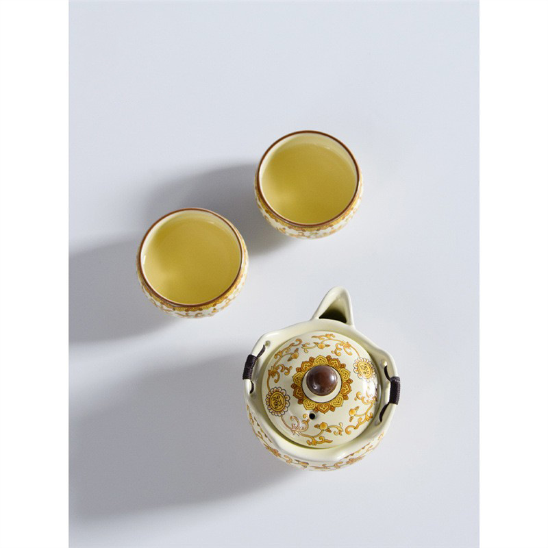 Bộ ấm trà du lịch lò Ru màu be, một ấm hai cốc, cốc khách nhanh di động ngoài trời, bát pha trà chống bỏng