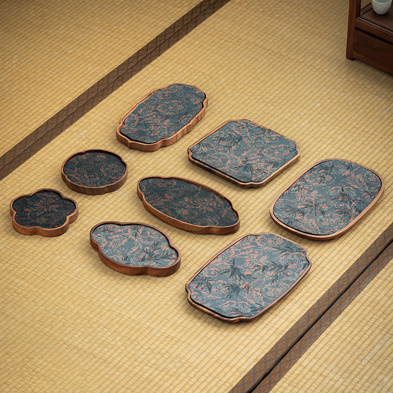 Khay trà gỗ óc chó khay pha khô cổ điển kiểu Trung Quốc khay đựng trà nhỏ gia dụng bộ trà Kung Fu mẫu mới 2024